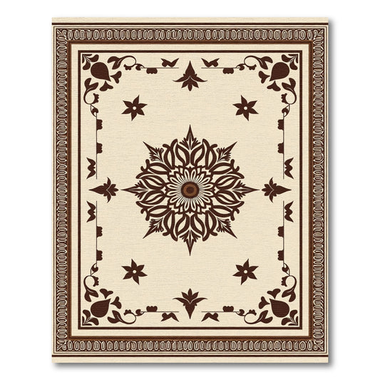Cream Brown Ornamental Floral Medallion Rug