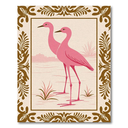 Pink Herons With Ornate Border Rug