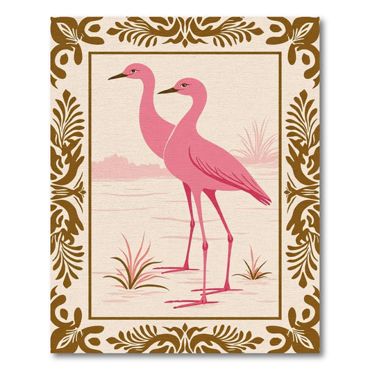 Pink Herons With Ornate Border Rug