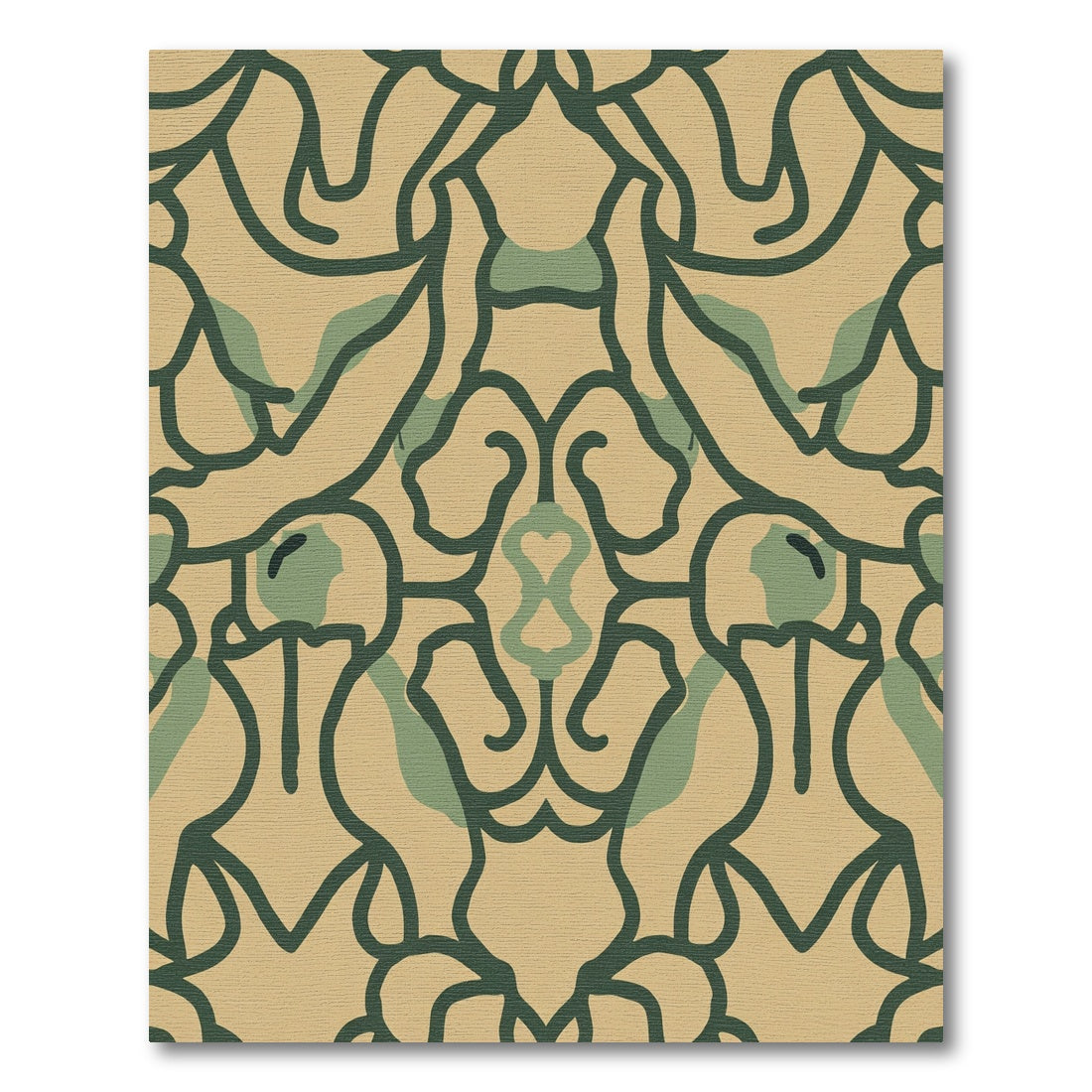 Dark Green Tan Abstract Splatter Floral Rug