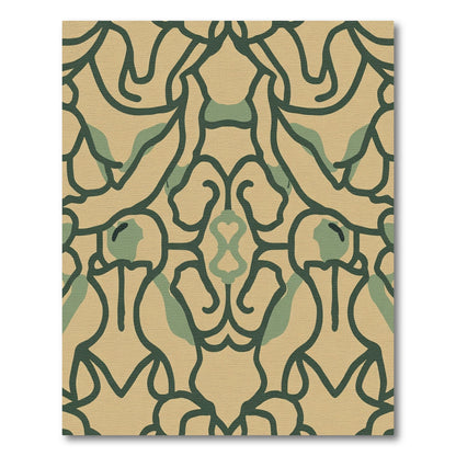 Dark Green Tan Abstract Splatter Floral Rug