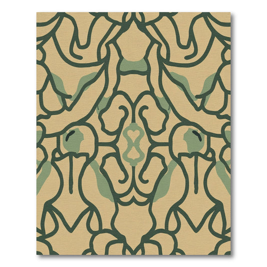 Dark Green Tan Abstract Splatter Floral Rug