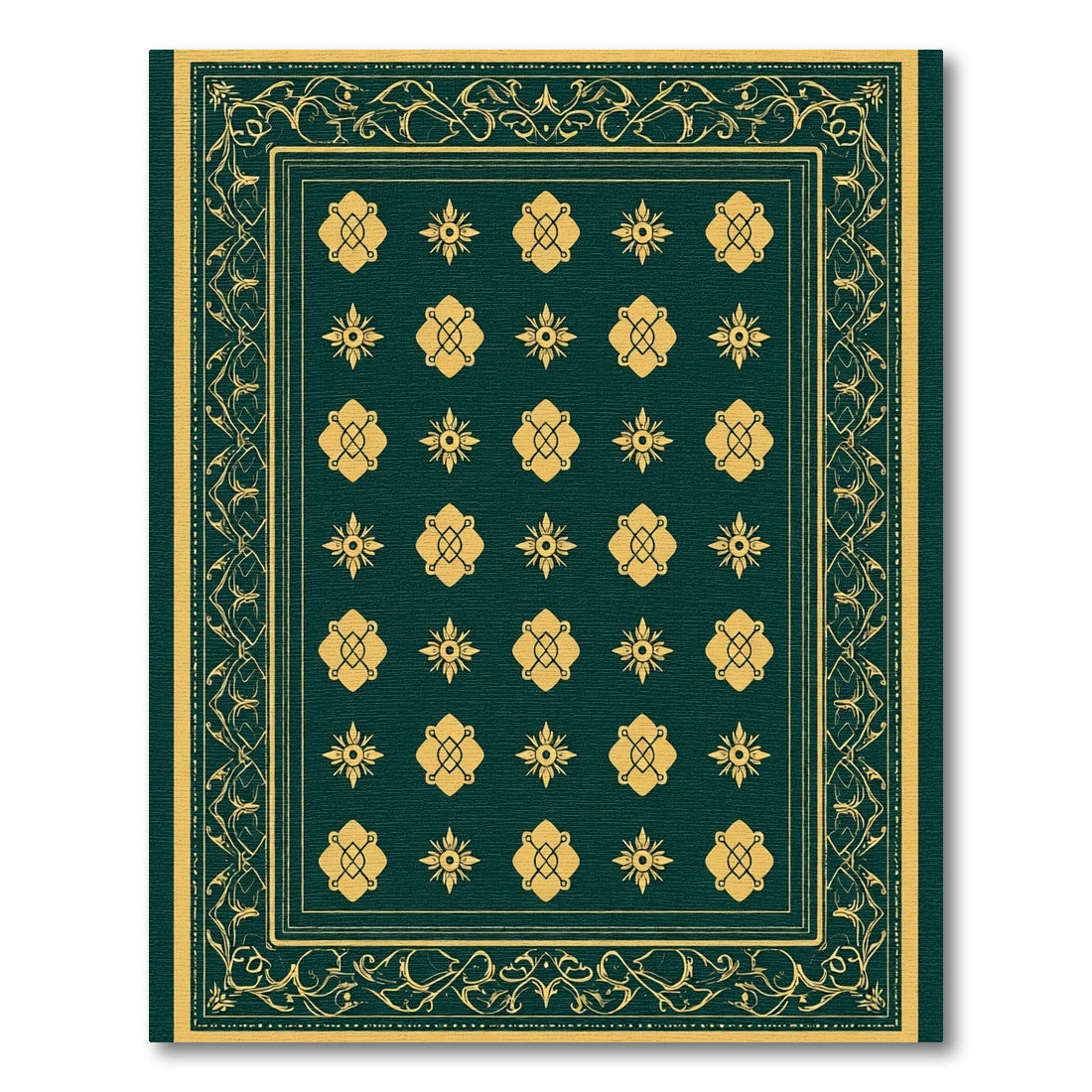 Deep Emerald Gold Floral Symmetry Rug