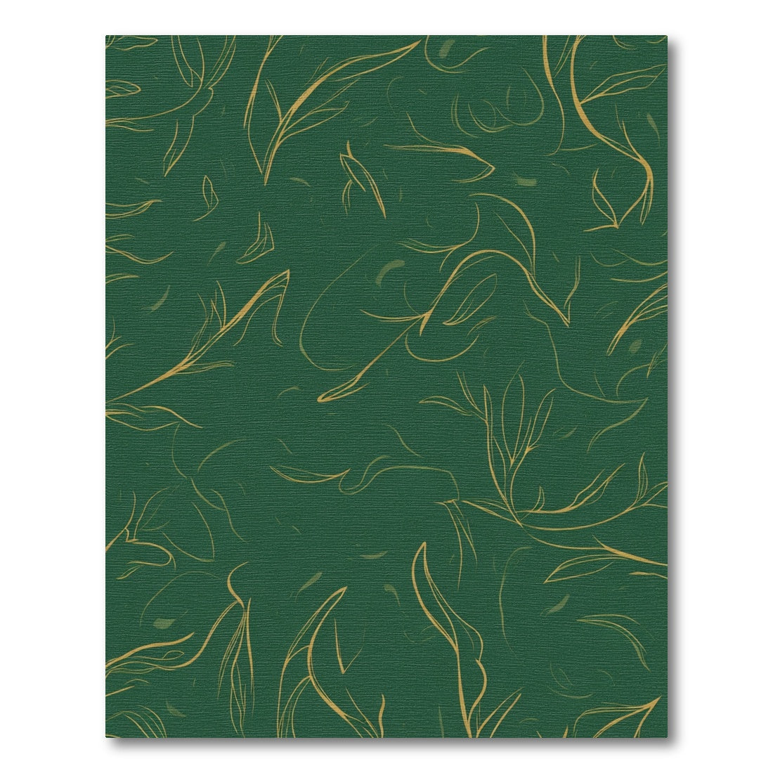 Emerald Green Golden Leaf Calligraphy Rug