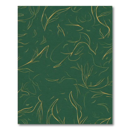 Emerald Green Golden Leaf Calligraphy Rug