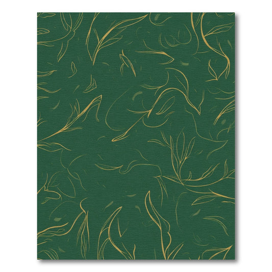 Emerald Green Golden Leaf Calligraphy Rug