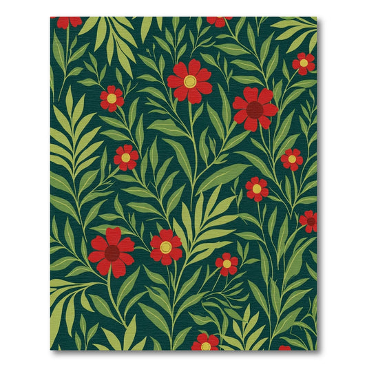 Lush Red Floral Vines Botanical Rug