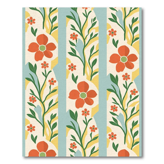 Retro Orange Floral Vine Stripes Rug