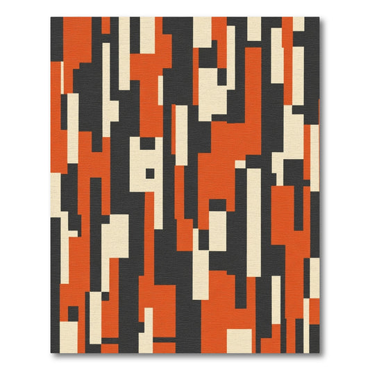 Modern Abstract Red Cream Geometric Blocks Rug