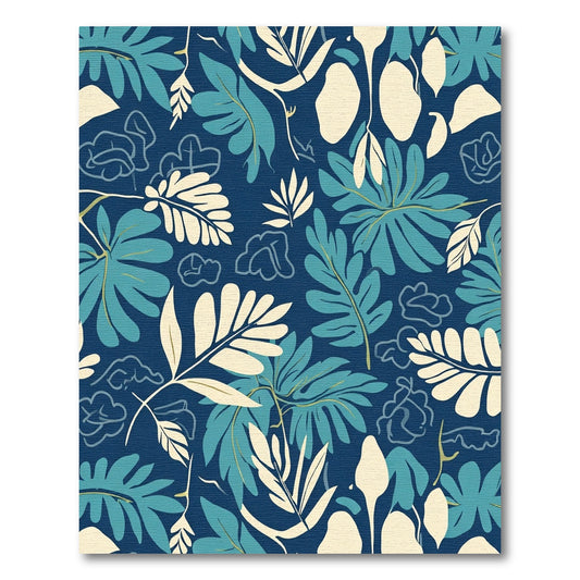 Deep Blue Tropical Foliage Arrangement Rug