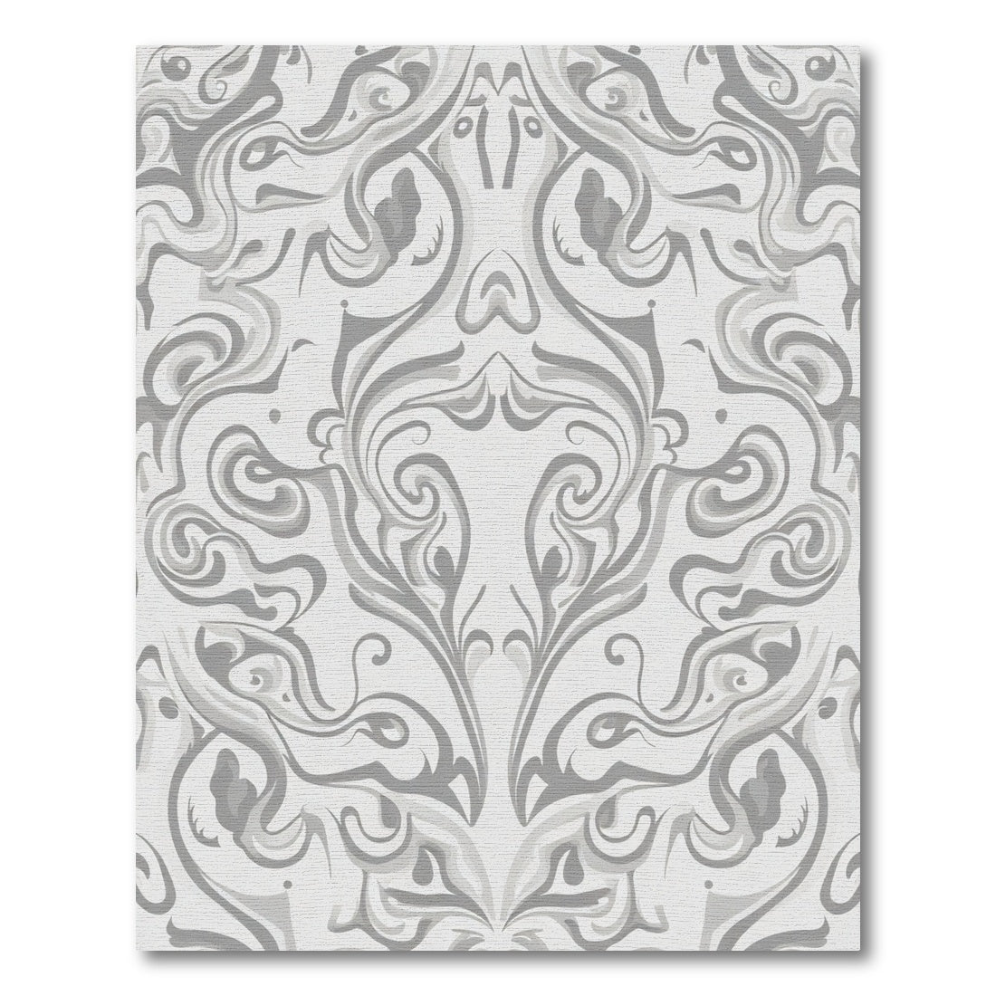 Elegant Gray Swirl Curlicue Ornament Rug