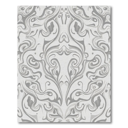 Elegant Gray Swirl Curlicue Ornament Rug