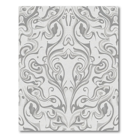 Elegant Gray Swirl Curlicue Ornament Rug