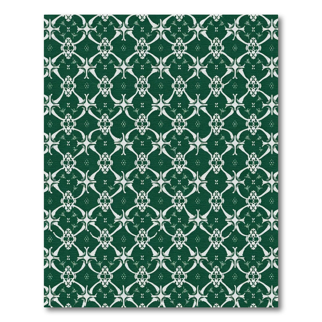 Rich Emerald White Damask Symmetry Rug
