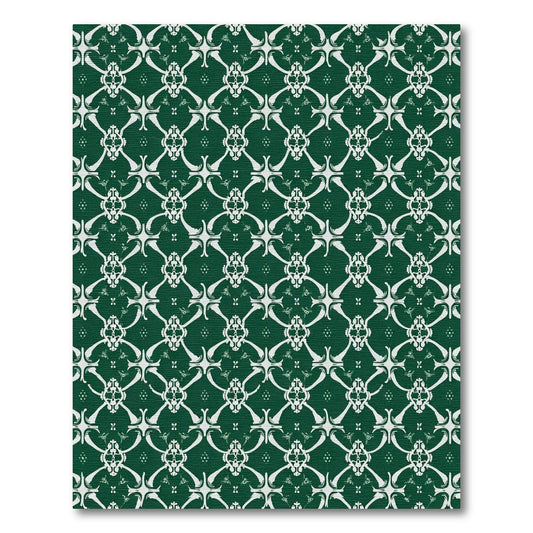 Rich Emerald White Damask Symmetry Rug