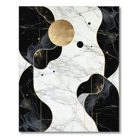 Black White Gold Abstract Circle Area Rug