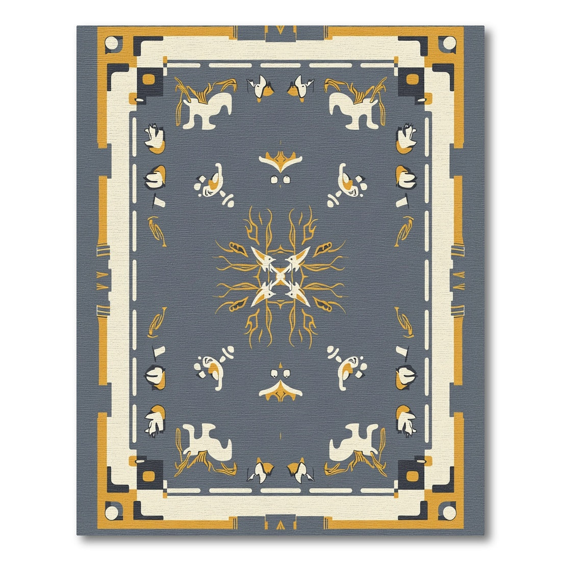 Grey and Yellow Animal Medallion Rug
