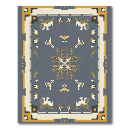 Grey and Yellow Animal Medallion Rug