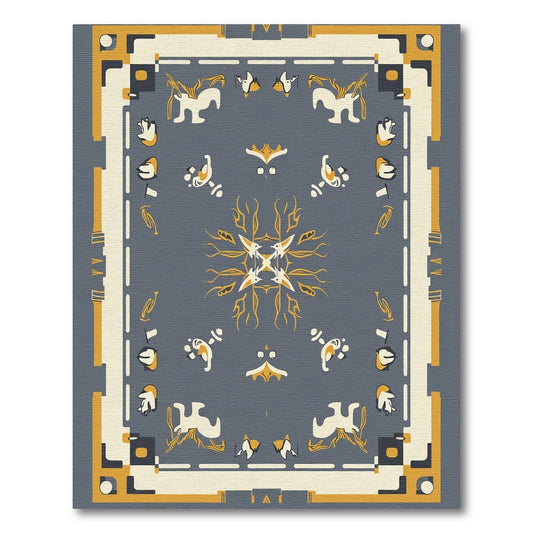 Grey and Yellow Animal Medallion Rug