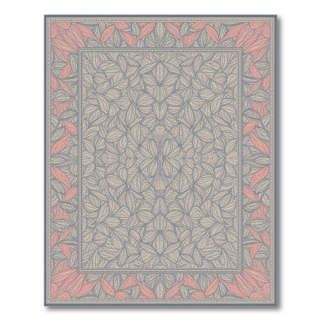 Grey Floral Leaf Medallion Area Rug