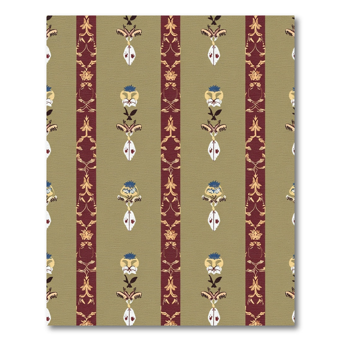 Gold Olive Red Floral Stripe Medallion Rug