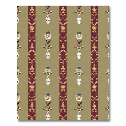 Gold Olive Red Floral Stripe Medallion Rug