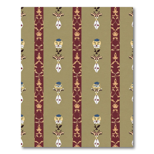 Gold Olive Red Floral Stripe Medallion Rug