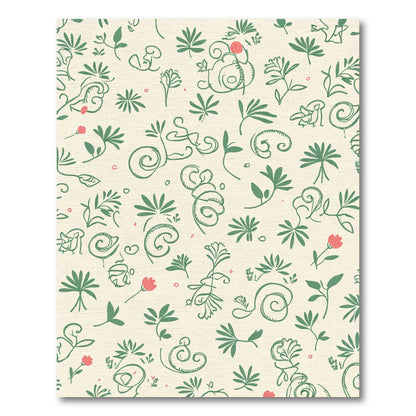 Green Leaf and Coral Floral Scroll Rug
