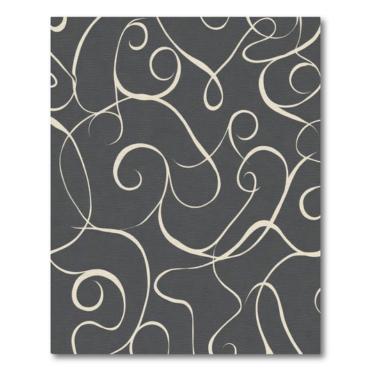 Cream Swirls on Charcoal Background Rug