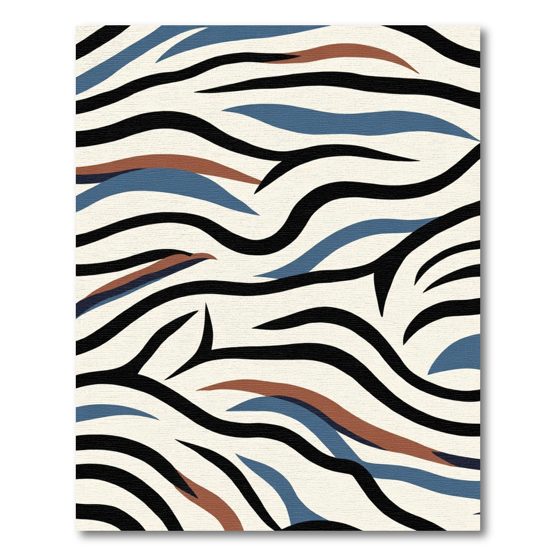 Abstract Black Blue Tan Wavy Strokes Rug