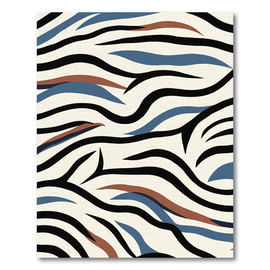 Abstract Black Blue Tan Wavy Strokes Rug