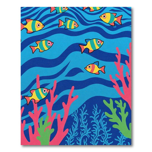 Playful Yellow Striped Fish Coral Reef Rug