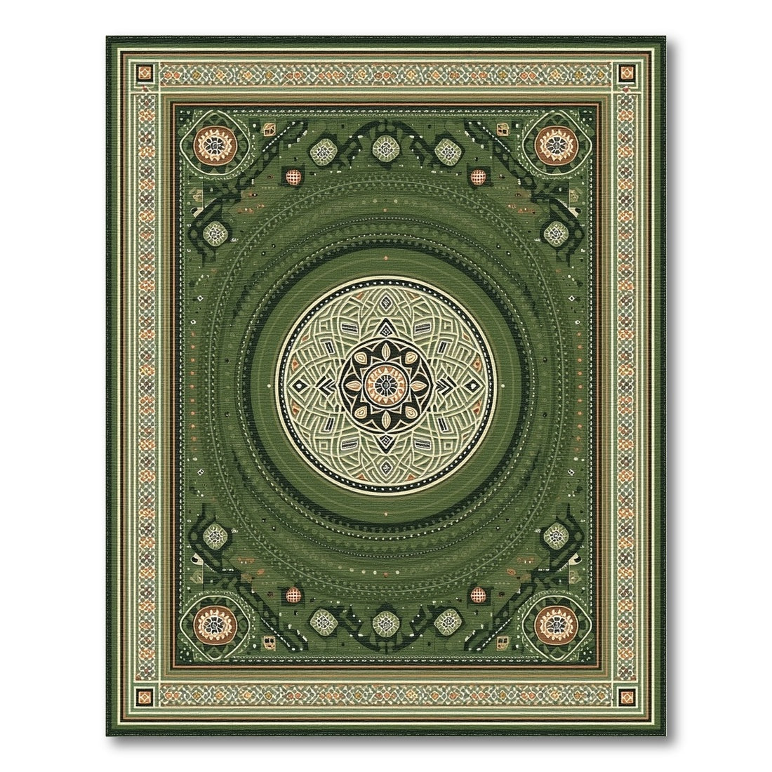 Green Mandala Traditional Persian Area Rug