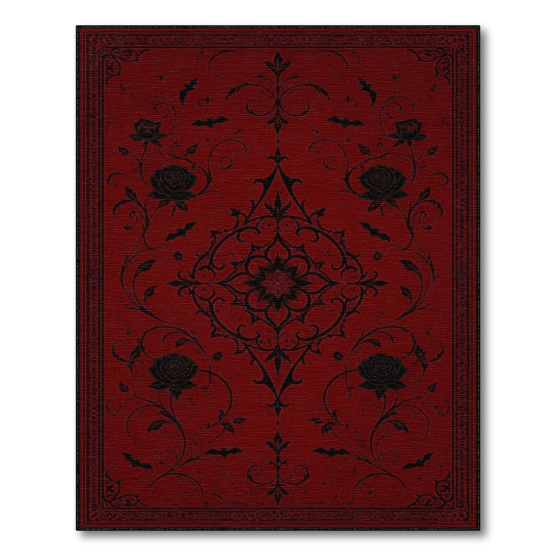 Gothic Red Rose Bat Area Rug
