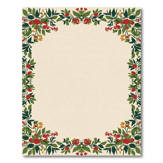 Crimson Floral Vines Border Rug