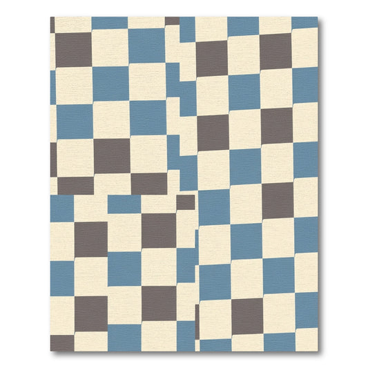 Shifting Blue Cream Gray Checkerboard Rug