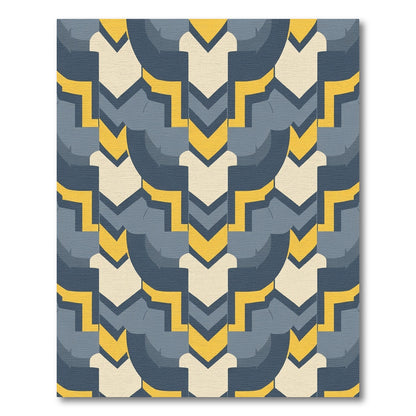 Modern Navy Yellow Accordion Rug