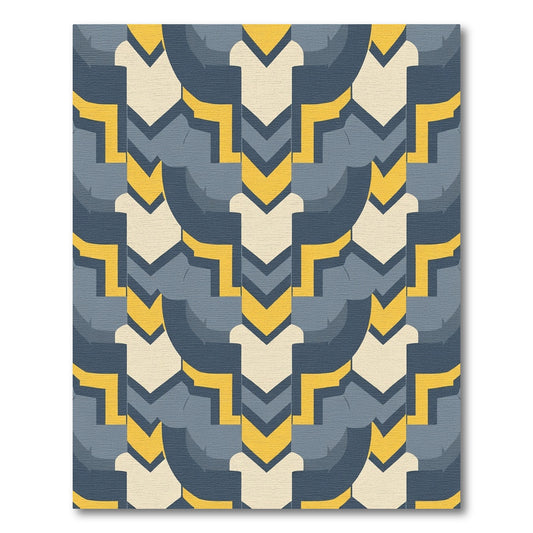 Modern Navy Yellow Accordion Rug