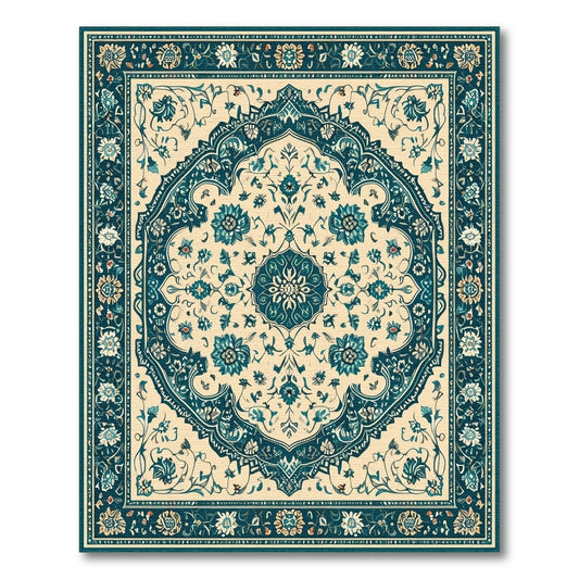 Traditional Persian Medallion Teal Floral Medallion Persian Area Rug