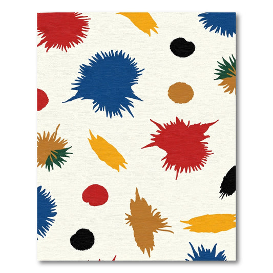 Abstract Splatter Red Blue Gold Rug