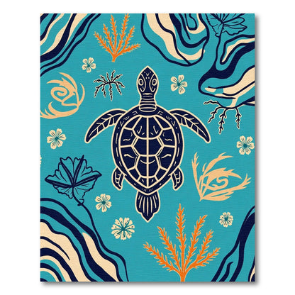 Oceanic Turtle Coral Floral Swirls Rug