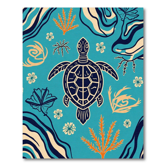 Oceanic Turtle Coral Floral Swirls Rug