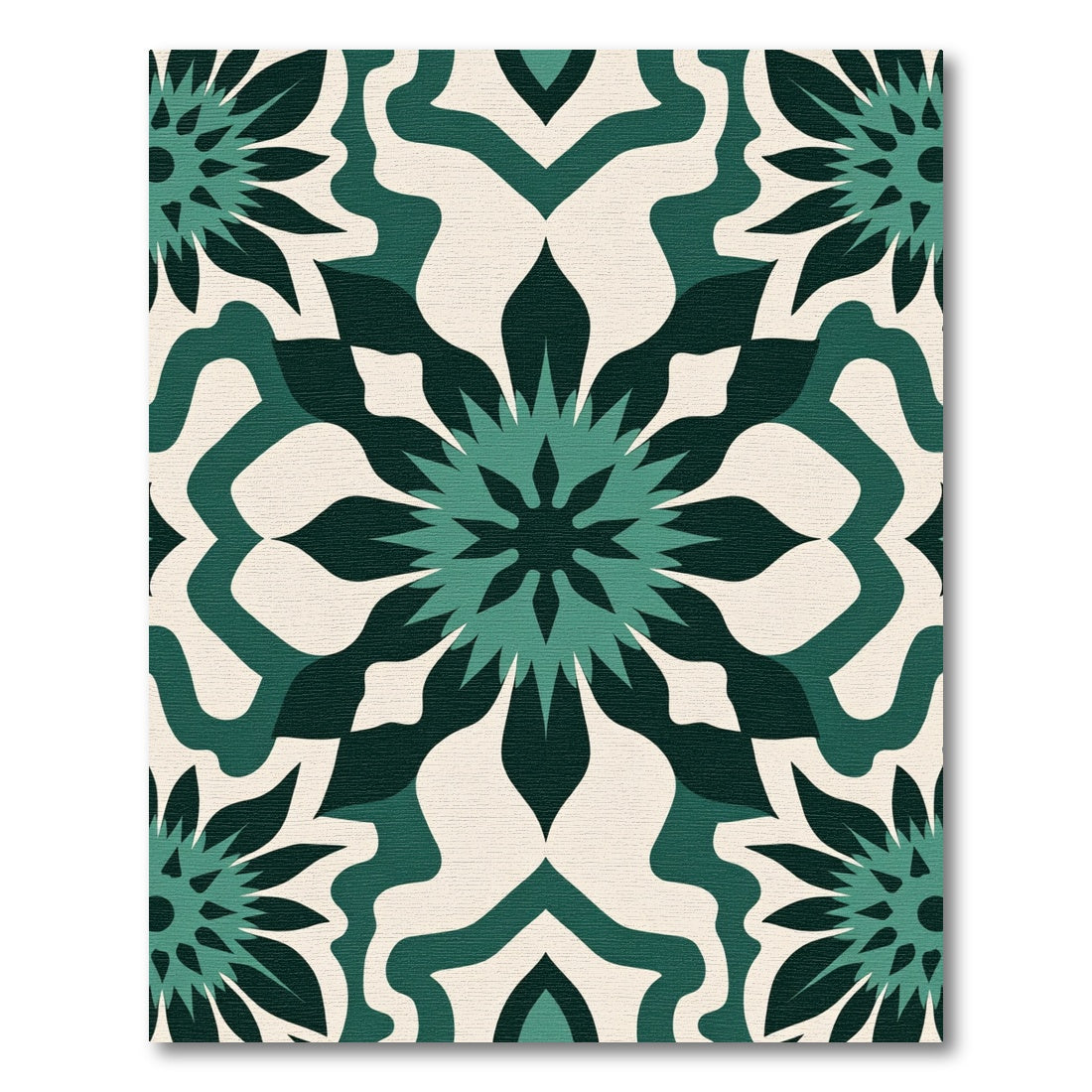 Deep Teal Radial Floral Tile Rug