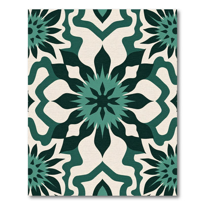 Deep Teal Radial Floral Tile Rug