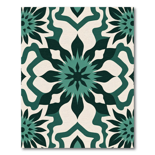 Deep Teal Radial Floral Tile Rug