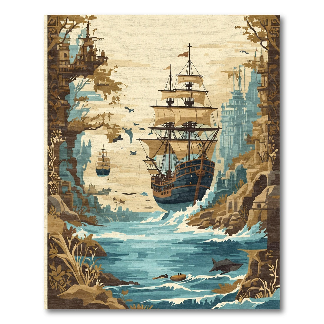 Nautical Tall Ship Coastal Adventure Rug