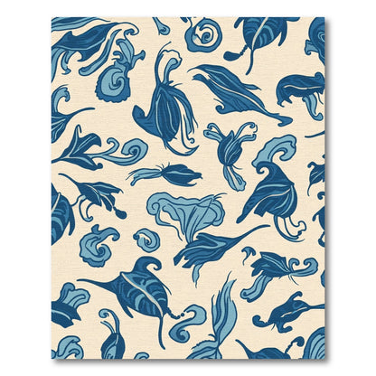 Navy Blue Floral Swirl Scroll Rug