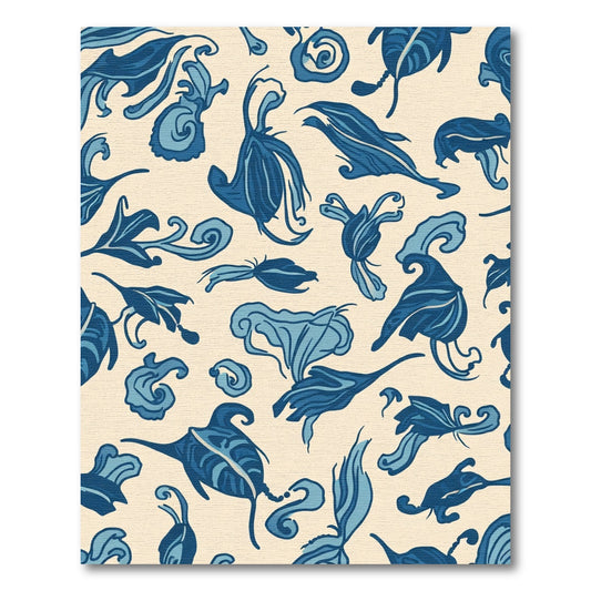 Navy Blue Floral Swirl Scroll Rug