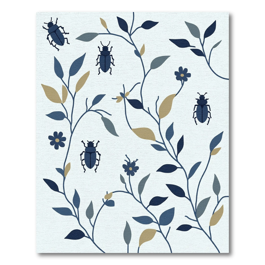 Navy Blue Beetle Floral Swirl Rug