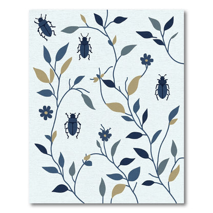 Navy Blue Beetle Floral Swirl Rug